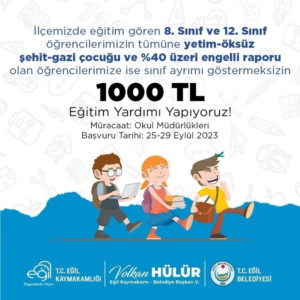 Diyarbakır’ın Eğil ilçesinde öğrencilere bin TL para yardımı