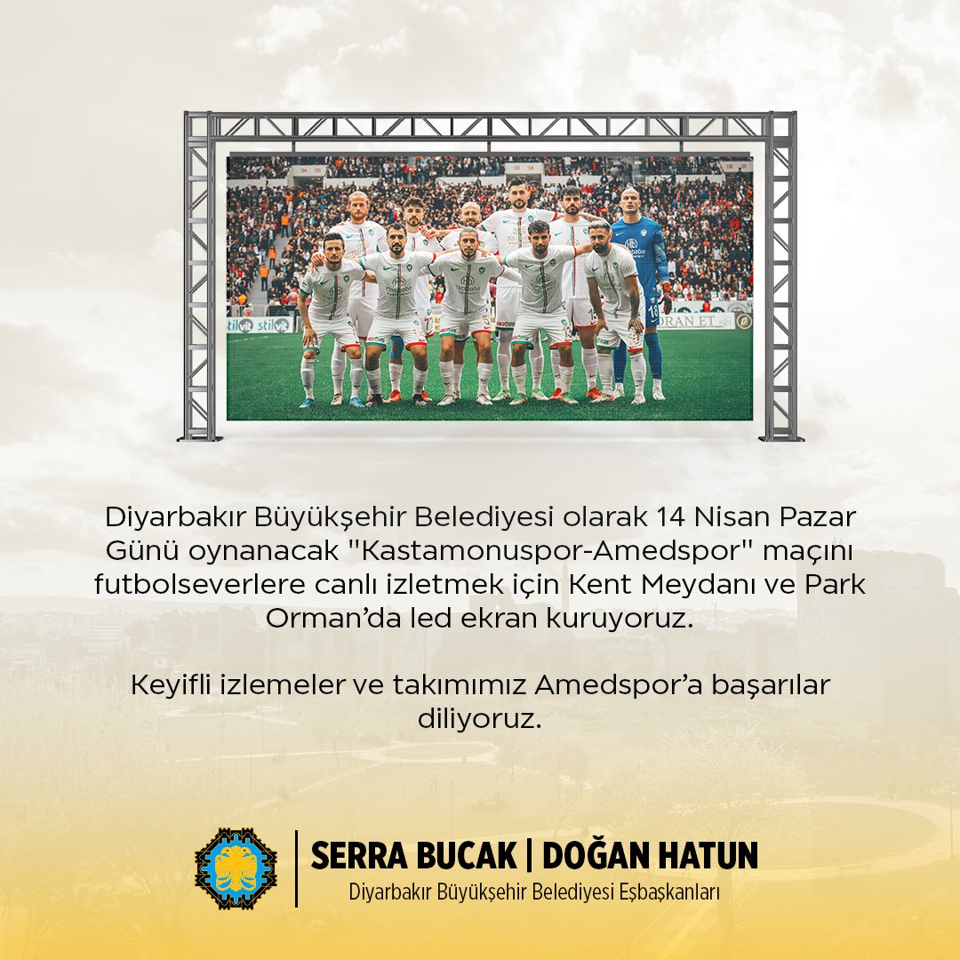 Diyarbakır Büyükşehir Belediyesinden büyük jest: Amedspor maçı 2 meydanda ekranlardan izletilecek