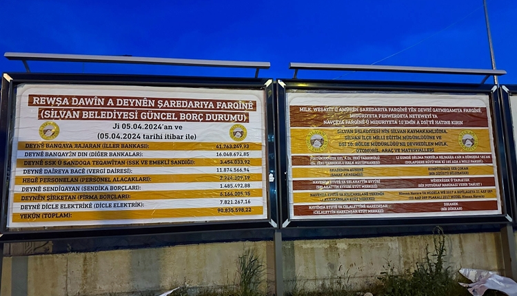 Diyarbakır Silvan Belediyesi kayyımdan kalan borcu billboardlara astı
