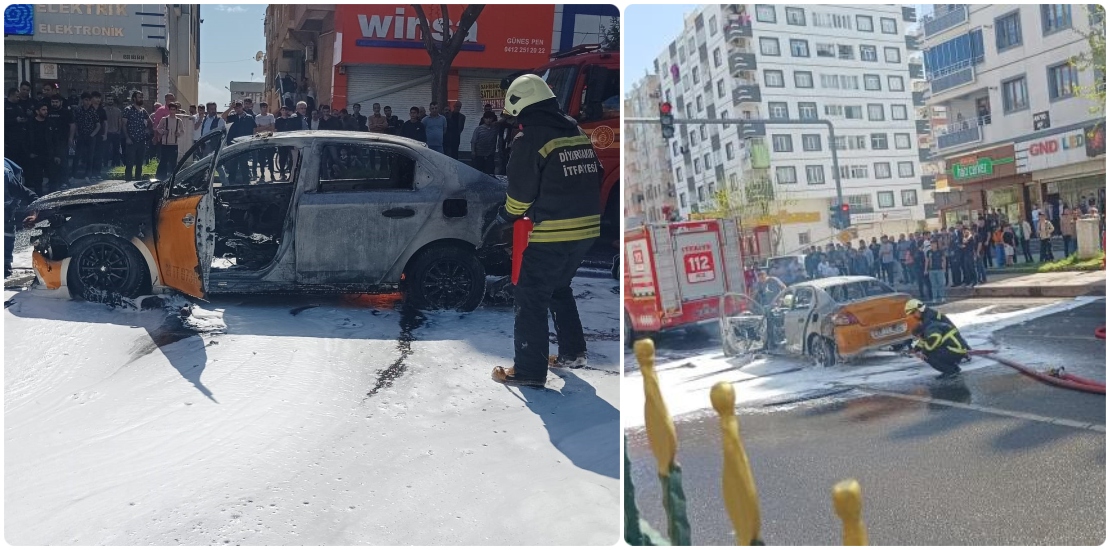 Diyarbakır'da hareket halindeki taksi cayır cayır yandı!